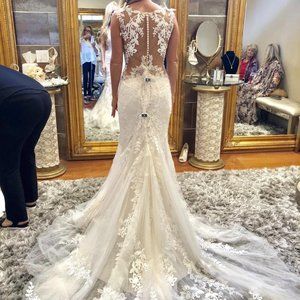 Lililian West - With Tags Sabrina Neck - Color Sand- Size 6 Boho Wedding Dress